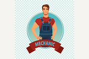 Round icon with car mechanic