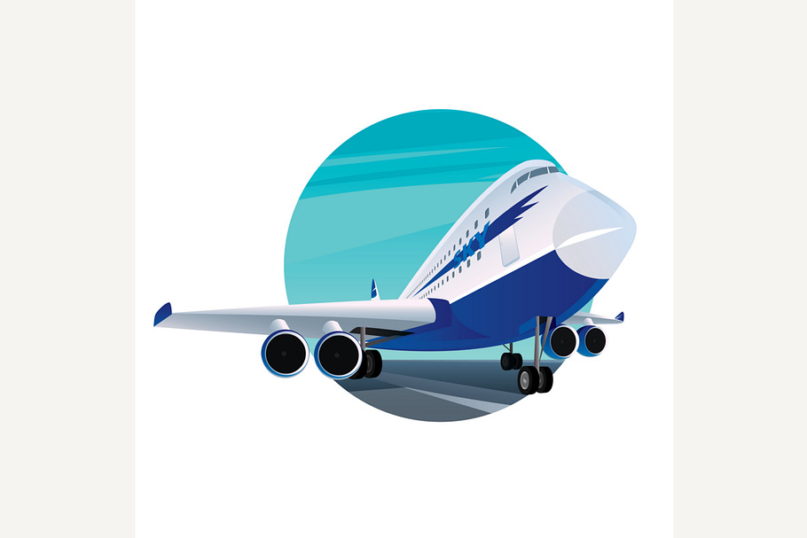 Round emblem with passenger plane