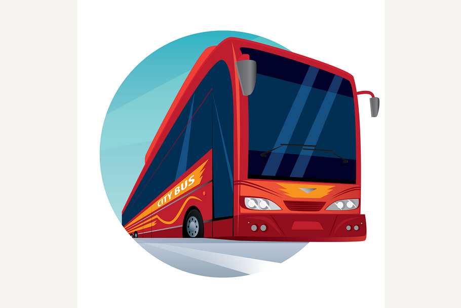 Round emblem with modern city bus