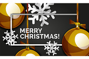 Christmas and New Year banner card, Christmas balls, black background