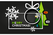 Christmas tree greeting banner, black background