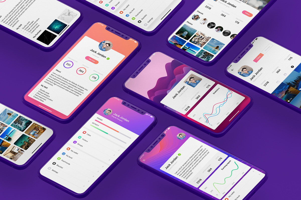 Profile Mobile UI Kit for iphoneX in App Templates - product preview 8