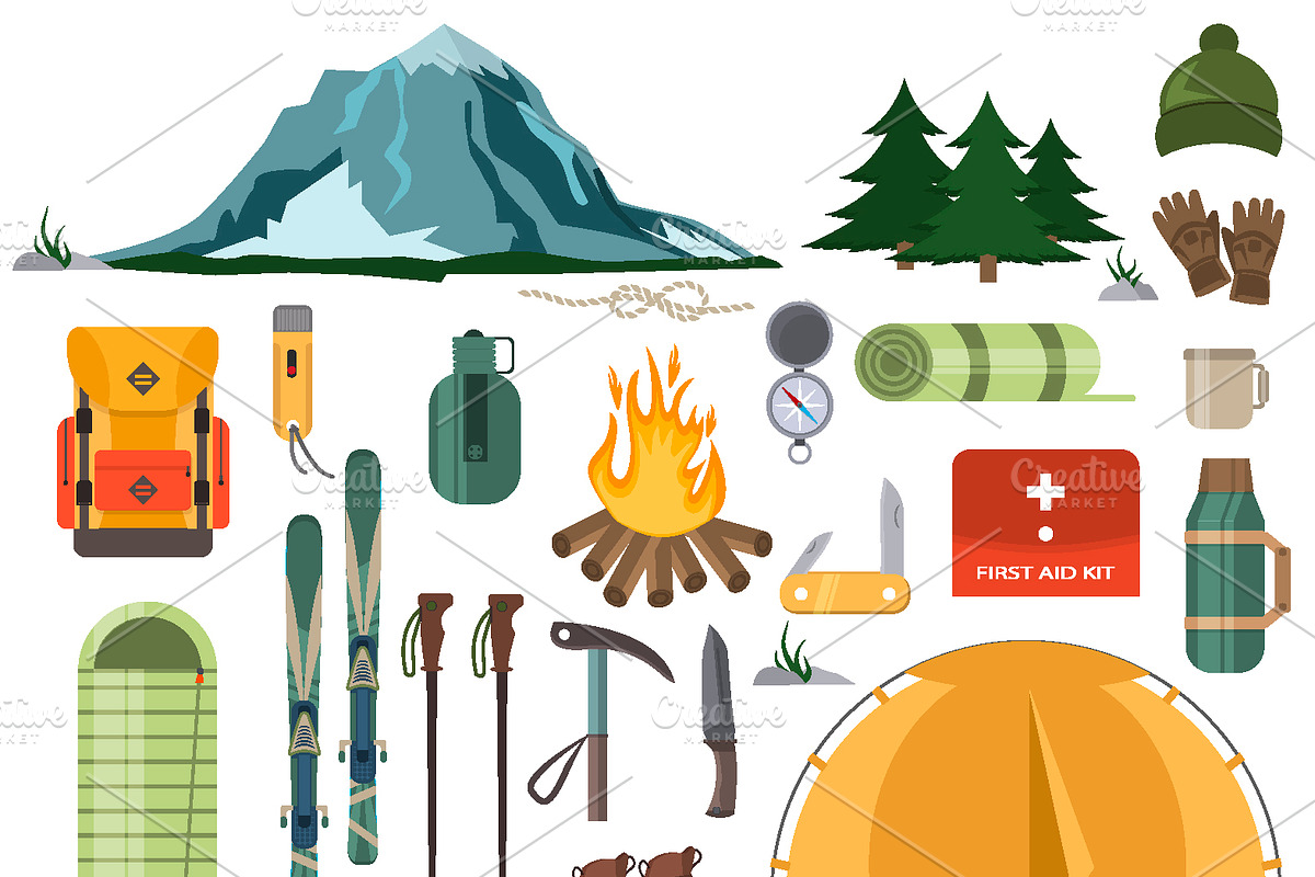 Mountain winter ski hiking vector in Illustrations - product preview 8