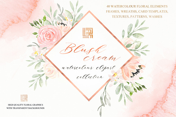 Blush cream flowers. Watercolor in Illustrations - product preview 17