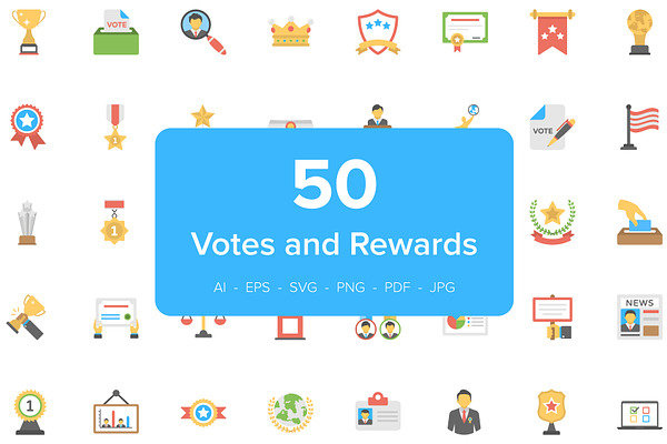 50 Vote and Rewards Flat Icons