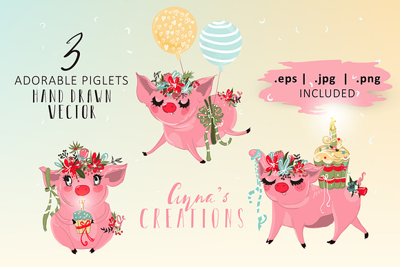 Cute piglets in Illustrations - product preview 1