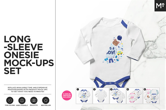 Longsleeve Onesie Mock-ups Set in Product Mockups - product preview 10
