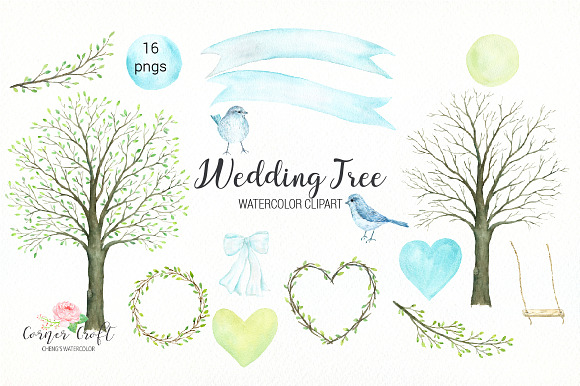 Wedding Tree Watercolor Clipart in Illustrations - product preview 1