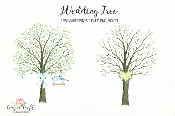 Wedding Tree Watercolor Clipart in Illustrations - product preview 2