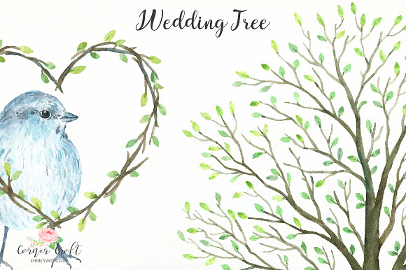 Wedding Tree Watercolor Clipart in Illustrations - product preview 4