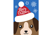 Merry Christmas Cover with Dog in Santa Claus Hat