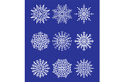 Snowflakes Collection on Blue Vector Illustration