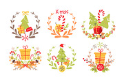 Set of Nice Christmas Badges on White Background