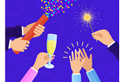 People Hands with Champagne Glass and Sparkler
