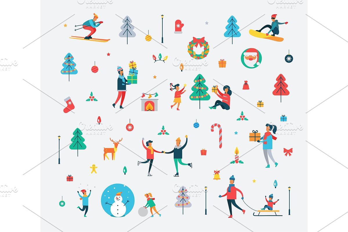 New Year Pattern of People and Holiday Symbols in Objects - product preview 8