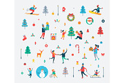 New Year Pattern of People and Holiday Symbols