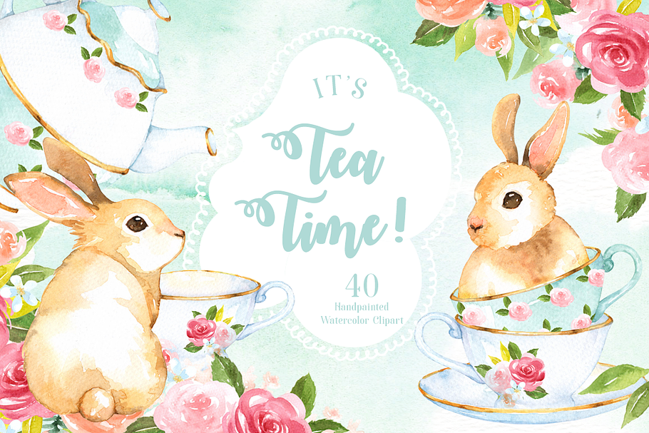 It's Tea Time! Watercolor Cliparts