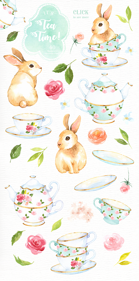 It's Tea Time! Watercolor Cliparts in Illustrations - product preview 1