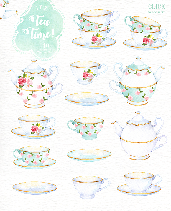 It's Tea Time! Watercolor Cliparts in Illustrations - product preview 2