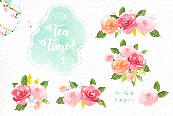 It's Tea Time! Watercolor Cliparts in Illustrations - product preview 3