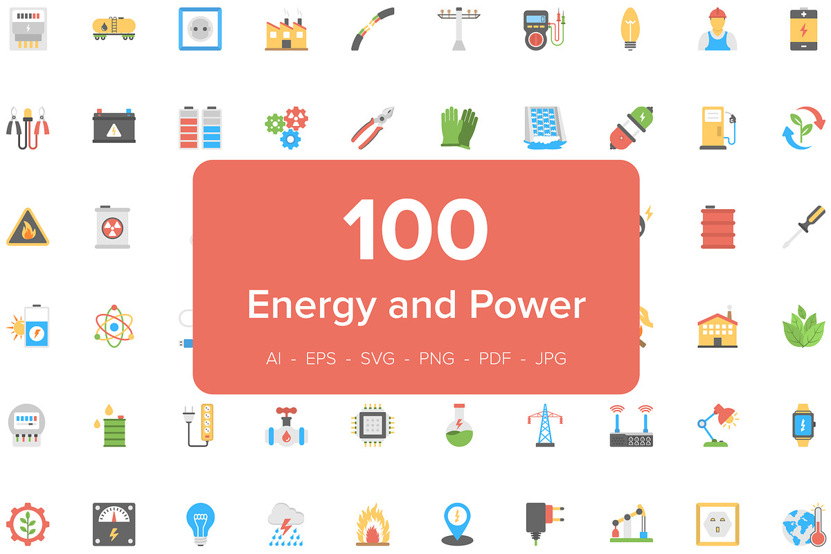 100 Energy and Power Flat Icons in Graphics - product preview 8