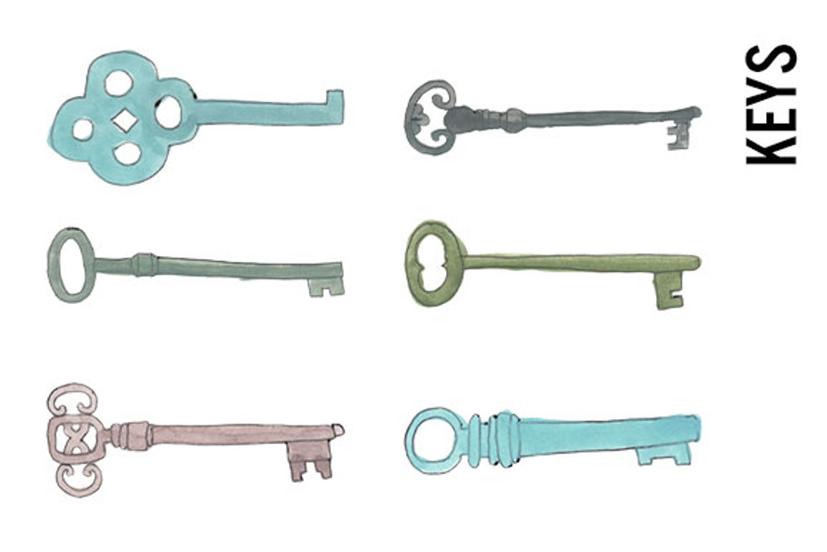 Doodle Skeleton Keys Clip Art