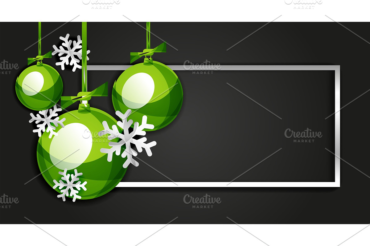 Christmas balls, Happy New Year banner, black background in Objects - product preview 8
