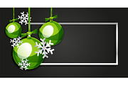 Christmas balls, Happy New Year banner, black background