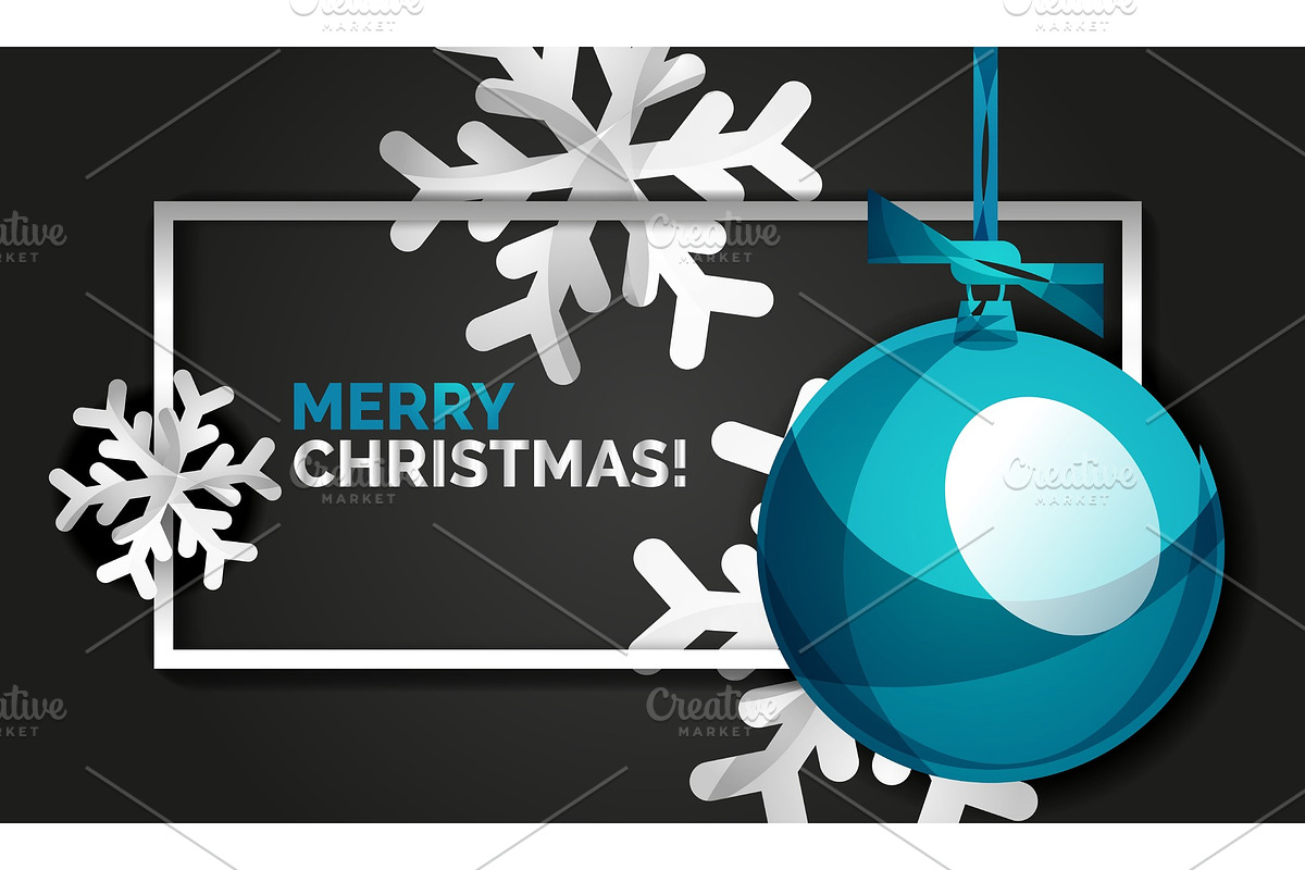 Christmas balls, Happy New Year banner, black background in Objects - product preview 8