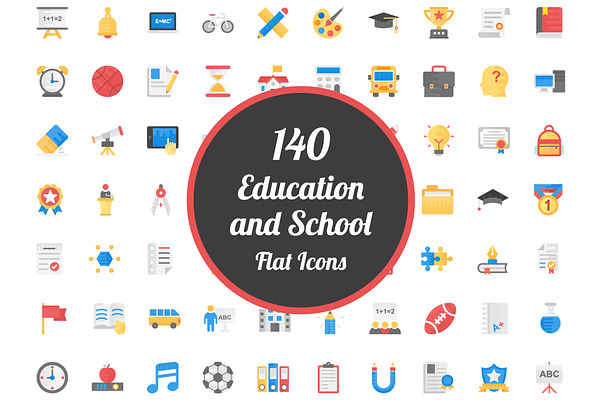 140 Education and School Flat Icons