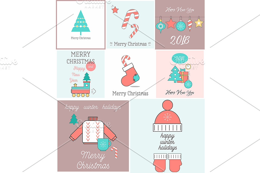Merry Christmas Greeting Cards Set