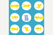 Set of stickers with yellow dogs
