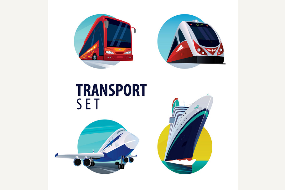 Set of transport round emblems
