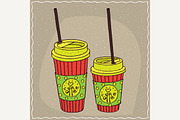 Set of paper cups with tubes