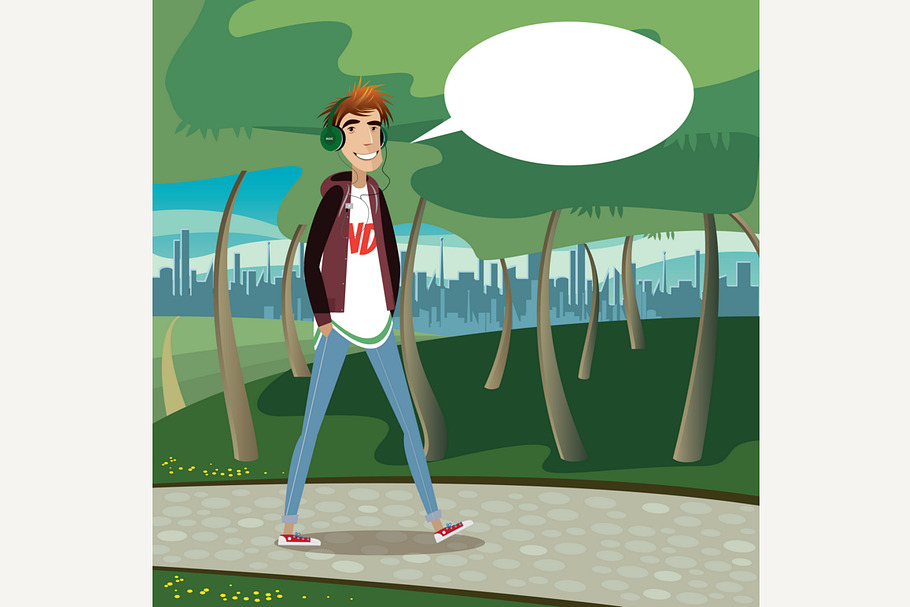 Teenager walking at city park