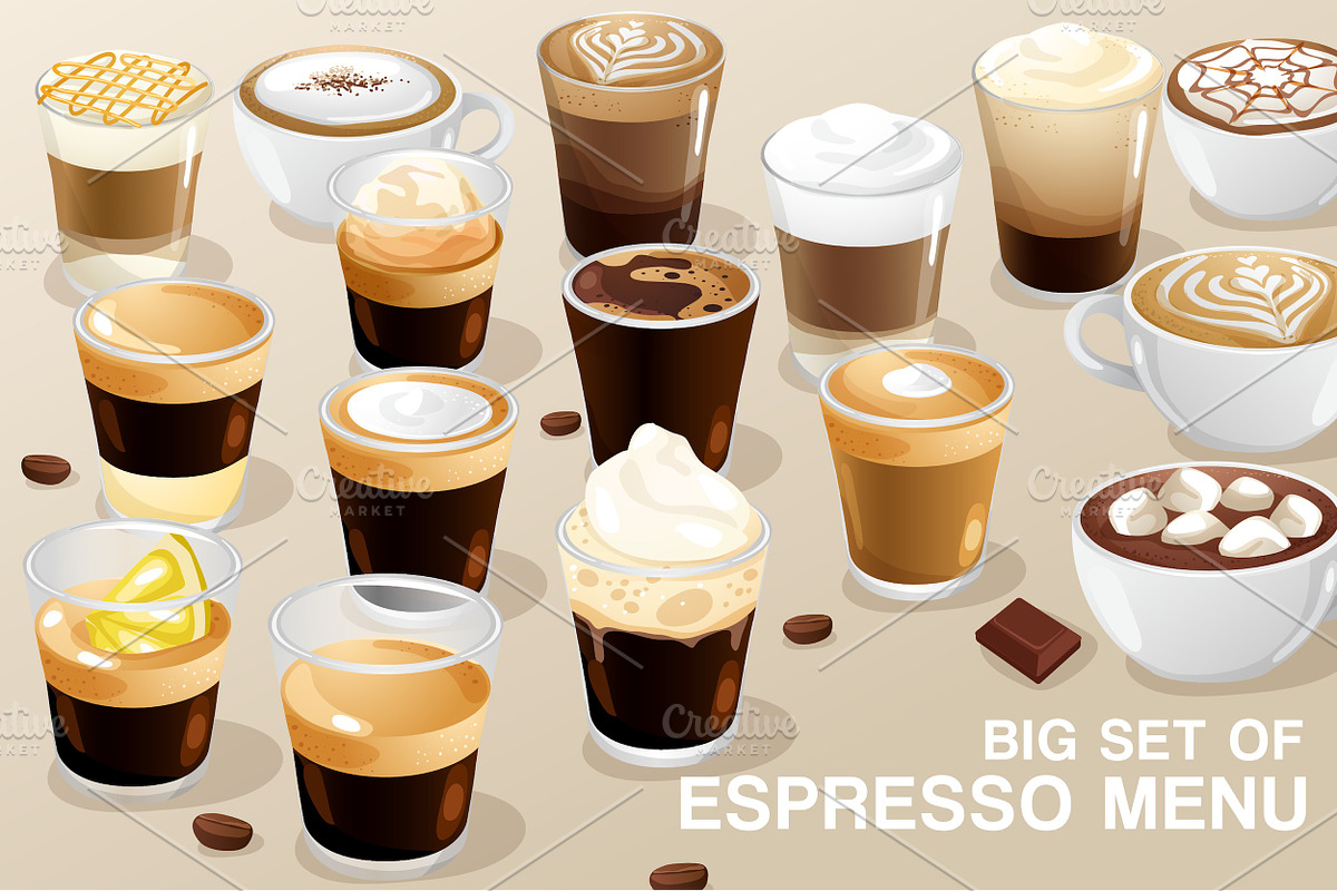 Big Set of Espresso Menu in Objects - product preview 8