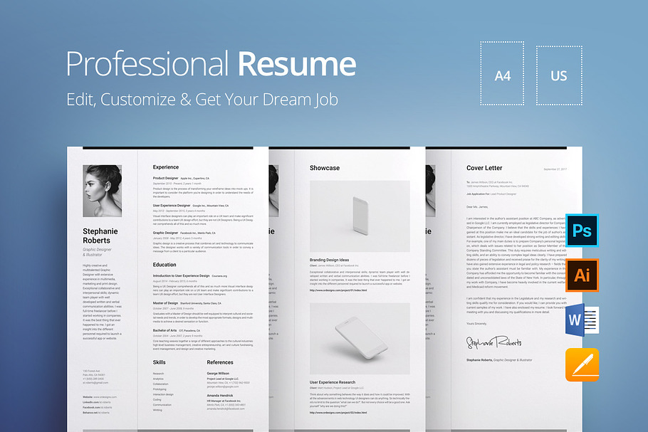 Professional Resume 1 V.W in Letter Templates - product preview 8