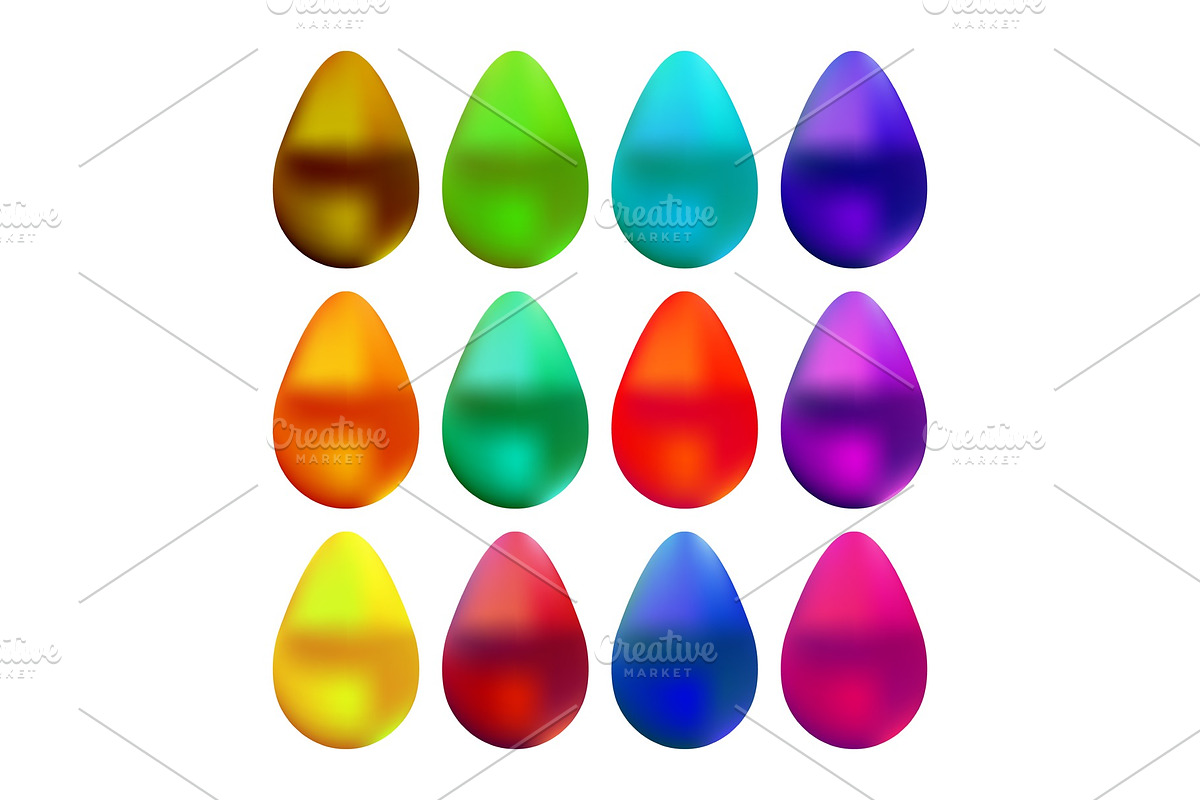 Set of bright colorful eggs. Collection of easter symbols isolated on white. in Objects - product preview 8