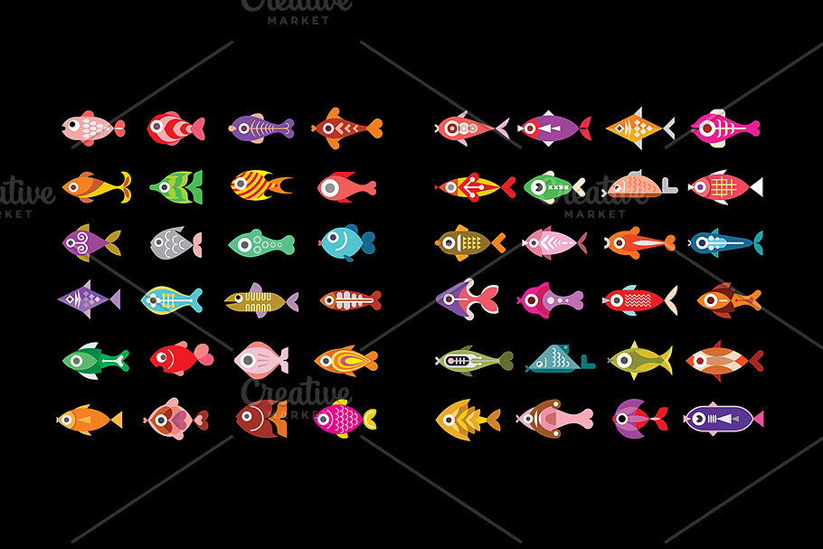 Fish vector icon set in Graphics - product preview 8