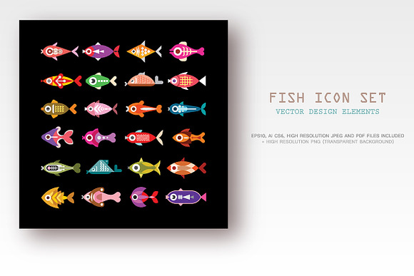 Fish vector icon set in Graphics - product preview 1