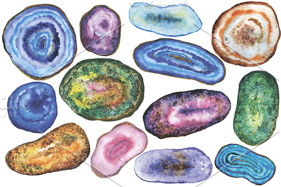 Watercolors agate gemstones clipart in Illustrations - product preview 1