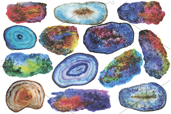 Watercolors agate gemstones clipart in Illustrations - product preview 2