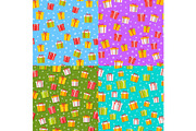Set of Wrapped Gifts Seamless Patterns Vector
