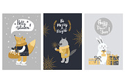 Hello Winter and Be Merry Banner with Animals