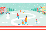 Snowy Winter Park Poster Vector Illustration