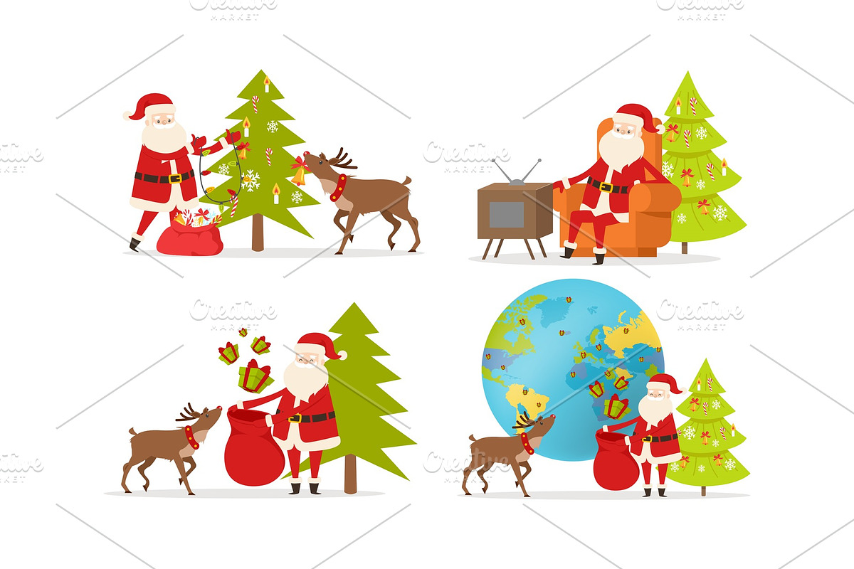 Santa Claus and Big Reindeer on White Background. in Objects - product preview 8