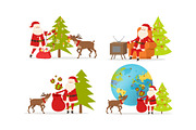 Santa Claus and Big Reindeer on White Background.