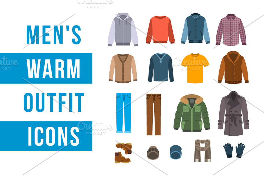 Warm men clothes icons in Objects - product preview 8