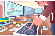 Developer with Screens on Vector Illustration