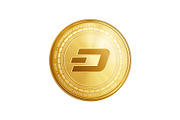 Golden ethereum blockchain coin symbol.
